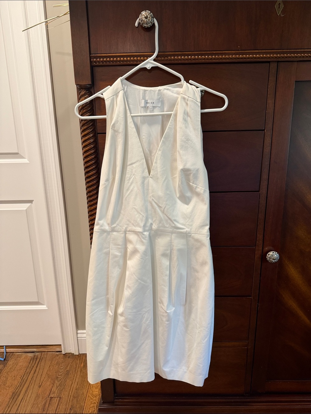 Reiss Cream V-Neck Sleeveless Midi Dress